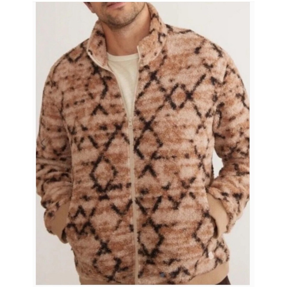 Marine Layer Mason Sherpa Patterned Full Zip Jacket in Tan Southwestern Cabin